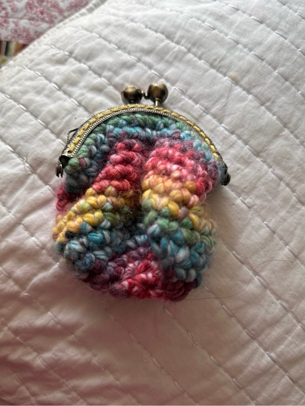Handmade Multicolor Crochet Coin Purse with Kiss-Lock Closure